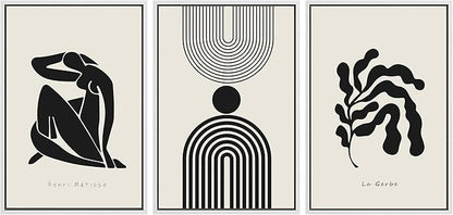 SIGNLEADER Framed Canvas Print Wall Art Set Duotone Matisse Dancer Flower Plant Collage Abstract Shapes Illustrations Modern Art Boho Decorative for Living Room, Bedroom, Office - 24"x36"x3 WHITE