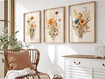 Botanical Floral Wall Art Set of 3 Vintage Wildflower Canvas Wall Decor Watercolor Rustic Farmhouse Wall Art Aesthetic Botanical Pictures Vintage Floral Prints for Room Bedroom 16x24 Inch Unframed
