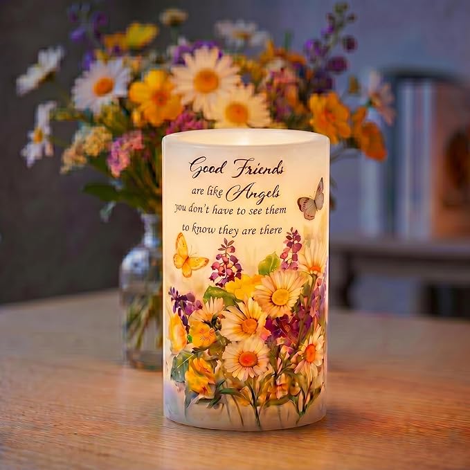 Real Wax Flameless Candles 4x6, Butterfly Daisy LED Pillar Candle with Timer, Battery Operated Flickering Candle, Spring Floral Table Decor, Romantic Home & Wedding Centerpiece, Gift for Women Mom