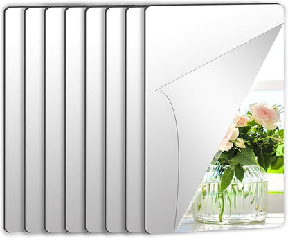 JUNEBRUSHS 8 Pack Self Adhesive Acrylic Mirror, 4X 6 Inch Mirror Tiles,Flexible Plastic Mirror Sheets Wall Stickers