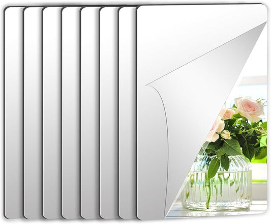 JUNEBRUSHS 8 Pack Self Adhesive Acrylic Mirror, 6X 9 Inch Mirror Tiles,Flexible Plastic Sheets Wall Stickers,2MM Thick Mirrors,Frameless Small Mirrors