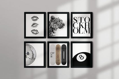 TwoDays Stockholm Style Room Decor for Women, Chic Trendy Wall Art for Living Room Aesthetic, Luxury Fashion Posters for Home Bedroom Apartment Dorm (8" X 10", Set of 6, Black Framed)