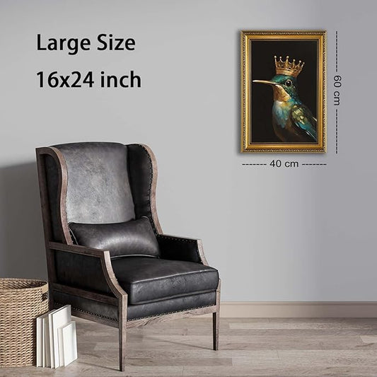 YD&YZY Gold Framed Vintage Wall Art Canvas Hummingbird Birds King Wall Decor Retro Golden Wall Prints Cute Animal Painting Picture Print Artwork for Bedroom Living Room Bathroom 16x24 inch Framed