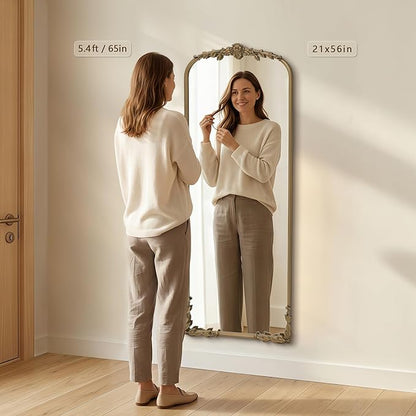 Besdomus Vintage Full Length Mirror: 21''x56'' Matt Gold Baroque Antique Floor Long Body Mirror - Traditional Ornate for Bedroom/Cloakroom/Dressing Room/Entryway/Wall - Ideal for Fashion Women