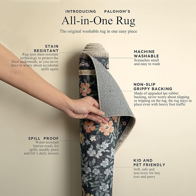 Washable Living Room Area Rug: 8x10 Rugs for Bedroom Stain Resistant Non Slip Low Pile Lightweight Soft Carpet for Kitchen Dining Room Farmhouse Kids Room Nursery Indoor