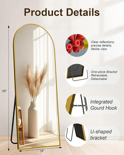 59"x16" Floor Mirror Full Length, Arched Full Length Mirror with Stand, Full Body Mirrors for Bedroom Living Room or Cloakroom Gold