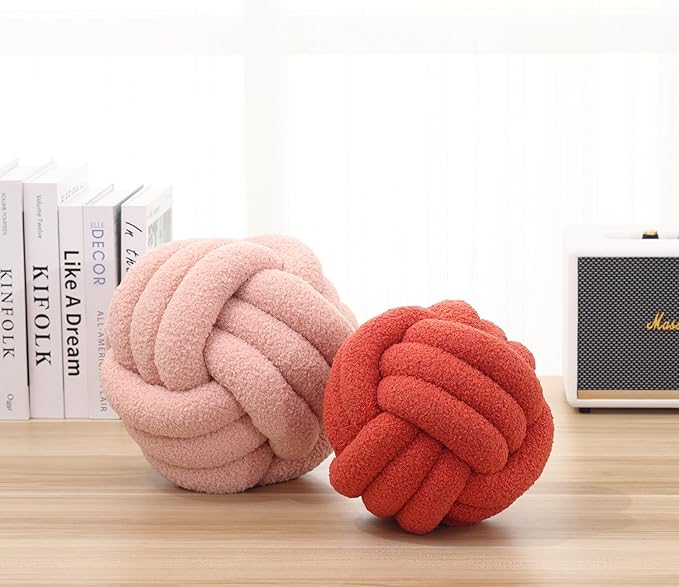 Petrella Knot Pillow Ball Round Throw Pillows Home Decor Cushion Decorative Aesthetic Throw Pillows，Lambswool Pink 13inch