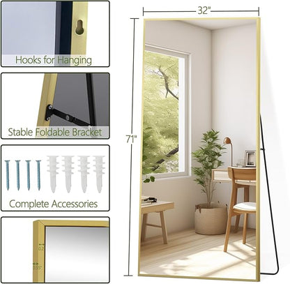 MELOMOIR 71"x32" Gold Mirror - Full Length, Large Floor Mirror for Home Gym, Bedroom, Living Room - Shatterproof Tempered Glass, Wall Mirror
