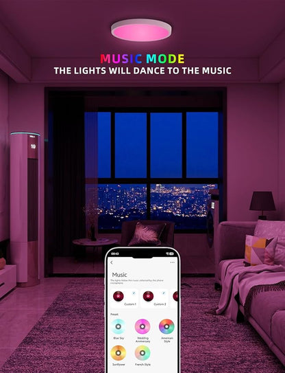 Smart Ceiling Light, 12 Inch, DIY Color Changing,Dimmable Night Light, Compatible with Alexa and Google Assistant, Light for Bedroom and Living Room, 1 Pack (White)