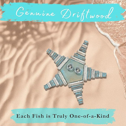 Handmade Driftwood Fish Nautical Wall Decor - 12" x 12" Wooden Rustic Coastal Wall Art for Living Room, Bedroom, Office, Bathroom - Ocean Beach Decoration (Grippy)