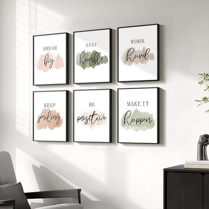Framed Inspirational Wall Art for Office, Neutral Motivational Quotes Office Decor, Positive Affirmations Team Work Leadership Encouraging Canvas Wall Art Decor Gifts for Women, 11x14 Inch-6 Piece