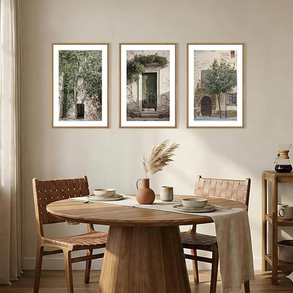 HOURIA Vintage Italy City Landscape Framed Canvas Wall Art Set,Sage Green Olive Tree Old House Wall Decor,Modern Mediterranean Country Cityscape Artwork for Living Room,Bedroom,Farmhouse- 24"x36"x3