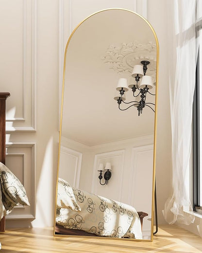 Antok Full Length Mirror, 71"x32" Floor Mirror, Arched Floor Standing Freestanding Arch Full Body Mirrors with Stand for Bedroom, Hanging Mounted for Living Room Cloakroom,Gold