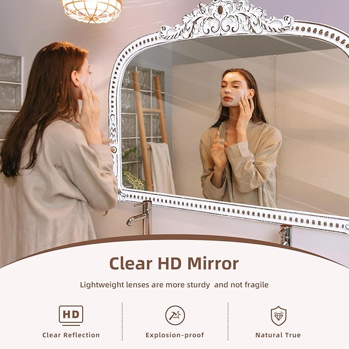 HOITUZYUS Wooden Mirror for Wall Bathroom Mirrors, Decorative Mirror with Beads Boho Accent Mirrors for Entryway, Fireplace, Living Room, Hallway, Bathroom - 24x36 Inch