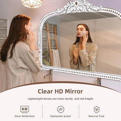 HOITUZYUS Wooden Mirror for Wall Bathroom Mirrors, Decorative Mirror with Beads Boho Accent Mirrors for Entryway, Fireplace, Living Room, Hallway, Bathroom - 24x36 Inch