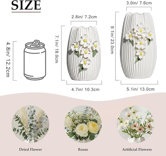 White Ceramic Vase - Modern Decorative Vase for Living Room, 3D Minimalist Flower Vases Home Decor, Centerpiece, Bathroom, Shelf, Table Decor, 7 Inch