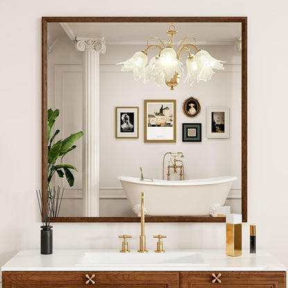 JISOSO Bathroom Vanity Mirror 36x36 Inch, Walnut Rectangle Bathroom Mirror, Anti-Rust, 4MM Tempered Glass, Wall-Mounted Mirror, Hangs Horizontally or Vertically for Bathroom & Bedroom