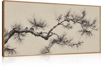 HPNIUB Vintage Sketch Pine Tree Framed Canvas Wall Art Set, Brown Antique Tree Branch Wall Decor, Nature Botanical Art Print, Modern Landscape Pictures for Living Room, Bedroom, Office-20'' x40''
