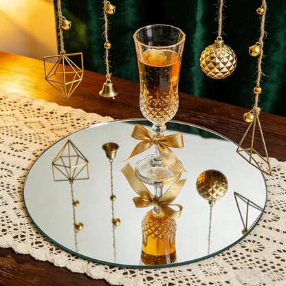 10 inch Glass Round Mirror Circle Wall Mounted for Bathroom, Living Room, Home Decor, Small Round Mirror Plate Trays for Wedding Table Centerpieces