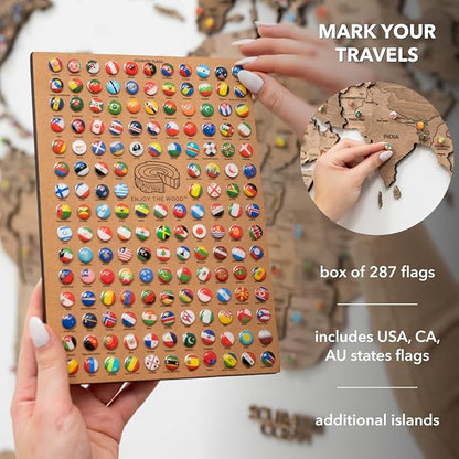 Enjoy The Wood 3D Wooden World Map Wall Art - Large Travel Map with Pins for Art Decor - Decorative Map of the World for Home, Office - Travel Wall Art Housewarming Gift Idea (Terra, 2XL, Unframed)