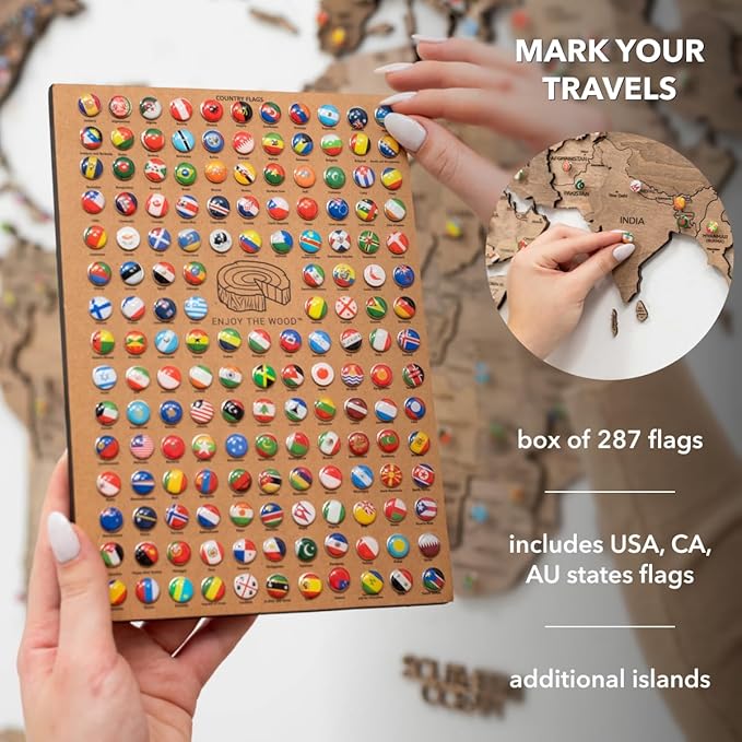 Enjoy The Wood 3D Wooden World Map Wall Art - Large Travel Map with Pins for Art Decor - Decorative Map of the World for Home, Office - Travel Wall Art Housewarming Gift Idea (Terra, M, Unframed)