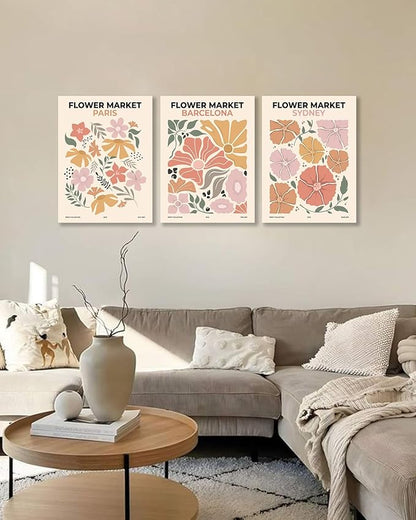 Sage Green Boho Wall Art Set of 3, Minimalist Framed Wall Art Geometric Line Leaf Beige Green Canvas Artwork Paintings, Abstract Botanical Boho Room Decor, Office, 12"x16"