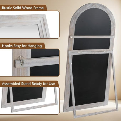 MELOMOIR Arched Full Length Mirror with Solid Wood Frame, 71"x32" Rustic Farmhouse Large Floor Mirror with Stand, Free Standing Leaning Hanging, for Bedroom Living Room Dressing Room, Distressed White