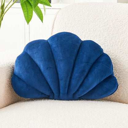 Uvvyui Navy Shell Pillow, Seashell Decorative Throw Pillow Beach Pillow, Soft Velvet Shell Shaped Pillow Room Decor, 18" Seashell Throw Pillow Ocean Pillow Stylish Cushion