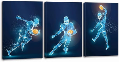X-Ray Wall Art Decor Prints - Set of 3 Framed Football Poster Photos, Sports Room Decor For Men, Kids, Teenagers, Poster Set For Bedroom, Man Cave