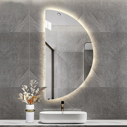 Half Moon LED Bathroom Mirror -Half Moon Mirrors for Wall,Frameless Backlit Smart Vanity Mirrors.3-Color Dimmable,Anti-Fog (Right Semicircle, 20 * 39in/50 * 100cm)