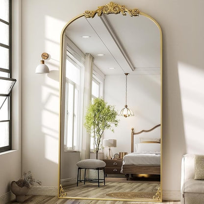 GLSLAND Oversized Vintage Mirror - 72"x 44" Full Length Mirror Large Carved Arched Mirrors with Metal Frame Baroque Full Body for Bathroom/Living Room/Entryway,Gold