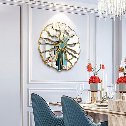 Gold Wall Mirrors Decorative, 32” Large Round Mirrors for Wall Decor, Flower Shaped Decorative Wall Mirror for Living Room, Bedroom, Dining Room