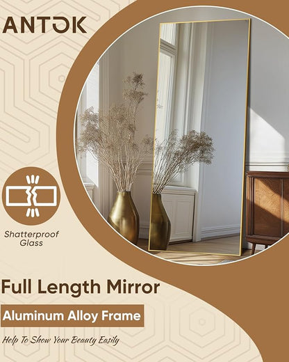 Antok Full Length Mirror, 71"x28" Floor Mirror, Floor Standing Freestanding Full Body Mirror with Stand for Bedroom, Hanging Mounted for Living Room Cloakroom, Gold