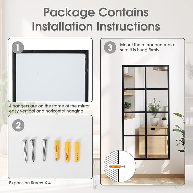 DUMOS Wall Mirror 24" x 36", Rectangle Window Pane Decorative Mirror, Metal Framed Wall Mounted Mirror for Bathroom, Bedroom, Entryway, 1 Pack