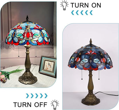 ARTZONE Tiffany Table Lamp[W16''xH24''], Tiffany Table Lights Antique Stained Glass Bedside Table Lamp for Bedside/Desk Reading/Living Room/Home Office/Bedroom