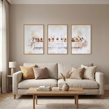KAIRNE Jesus Last Supper Framed Canvas Wall Art Set, Christian Twelve Apostle Wall Decor, Bible Renaissance wall Painting, Religious Picture Art Print for Living Room, Bedroom, Church-16 x24 x3