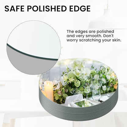 12" Round Mirror Centerpieces for Tables, 12Pcs Glass Mirror Trays for Wedding, Party, Christmas Decorations, Mirror Candle Plates with Polished Edges & Non-Slip Feet