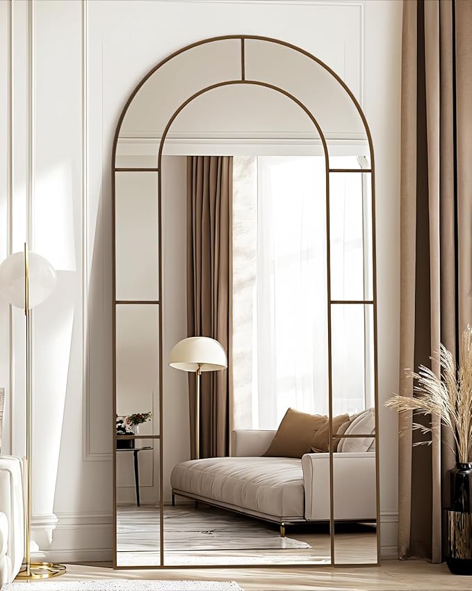 Antok 78" x 38" Full Length Mirror, Floor Mirror Arched Window Decorative Mirror, Metal Framed Decor Farmhouse Floor Mirrors Art Pane Mirrors Wall Decor for Bedroom, Living Room, Entryway Bronze