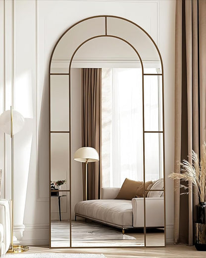 Antok 78" x 38" Full Length Mirror, Floor Mirror Arched Window Decorative Mirror, Metal Framed Decor Farmhouse Floor Mirrors Art Pane Mirrors Wall Decor for Bedroom, Living Room, Entryway Bronze