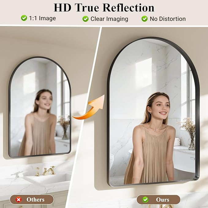 Arched Bathroom Mirror, 30"x40" Black Mirror for Wall Mounted Vanity Mirror for Over Sink with Tempered Glass, Aluminum Alloy Deep Frame, Farmhouse for Bedroom, Entryway, Living Room