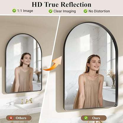 Arched Bathroom Mirror, 30"x40" Black Mirror for Wall Mounted Vanity Mirror for Over Sink with Tempered Glass, Aluminum Alloy Deep Frame, Farmhouse for Bedroom, Entryway, Living Room