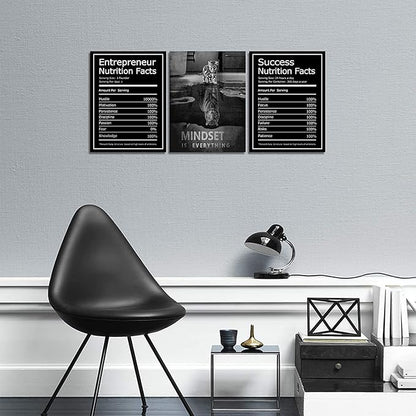 KAWAHONE Motivational Mindset Canvas Wall Art, Success Entrepreneur Nutrition Facts Mindset is Everything Office Inspirational Poster Prints Quotes Wall Decor GalleryWrapped Framed Easy Hang