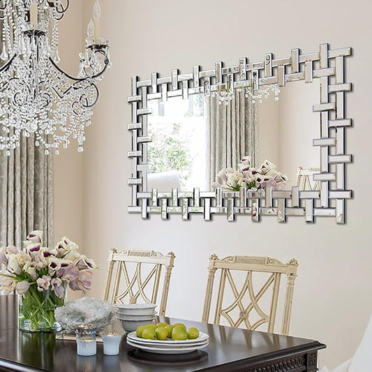 Large Decorative Mirror, 47'' x 32'' Modern Living Room Mirror with Beveled Glass Frame, Rectangle Accent Mirrors for Wall Decor Dining Room, Entryway, Fireplace, Bathroom