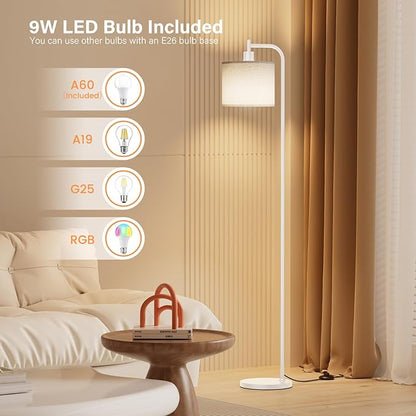 SIBRILLE Floor Lamp with Linen Shade, Dimmable Tall Standing Lamp with Remote Control & 3 Color Temperatures, Modern Corner Floor Lamps for Living Room Bedroom Office, 9W LED Bulb Included