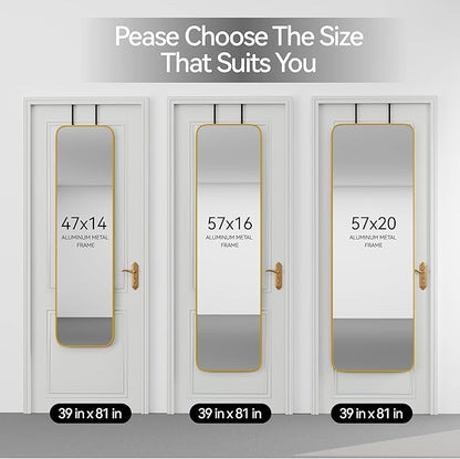SCWF-GZ 57x20 Door Hanging Full Length Mirror, Floor Stand (Height 5.7ft just Body in1.3ft) Wall Mounted Metal Frame Rectangle Dressing Mirrors for Bedroom Room 57 inch Gold