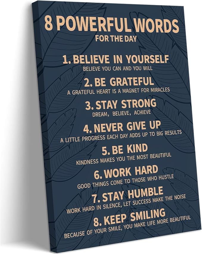 8 Rules of Life Canvas Wall Art Motivational Office Painting Picture Wall Decor Inspirational Positive Sayings Poster Print Artwork for Office School Library Decor 24x36 in Wrapped Canvas