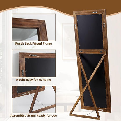 MELOMOIR Rustic Farmhouse Full Length Mirror, 71"x32" Large Floor Mirror Wood Frame, Free Standing Mirror Leaning Hanging, for Bedroom Living Room Cloakroom, Wood
