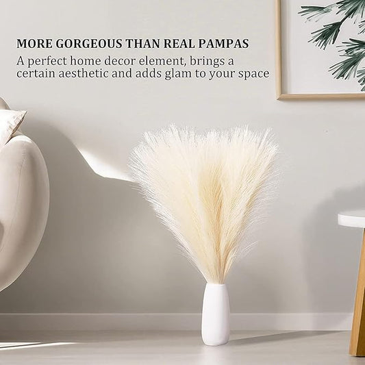 Faux Pampas Grass, 18"/45cm Artificial Pampas Grass Fluffy 6 Stem pompous Grass Flower Arrangement for Boho Home Wedding Decoration(Grey)