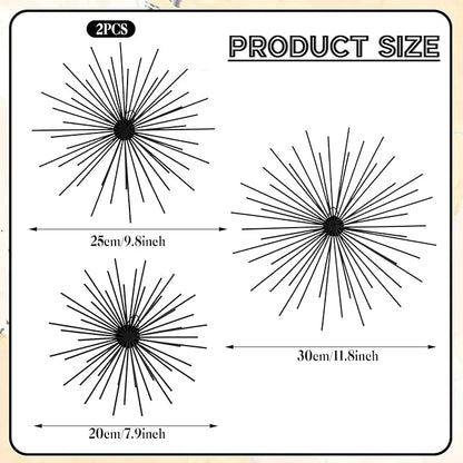 Shimeyao 4 Pcs Metal Starburst Wall Decor Black Metal Wall Art 3D Spike Bling Finish Star Burst Hangings Accents Sculptures Set Modern Mid Century Decorations for Living Room Bedroom Entryway