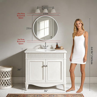WallBeyond Round Wood Mirror 28 inch Circle Wall Mirror for Bathroom Round Wall Mirror for Wall Decor, Vanity, Entryway Living Room (White)